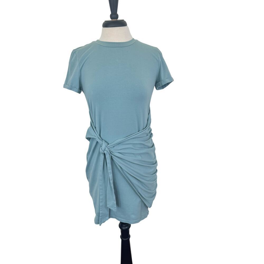 MEROKEETY Short Sleeve Crew Neck Mint T-Shirt Dress Tie Waist Ruched Dress Sz S - Picture 2 of 11